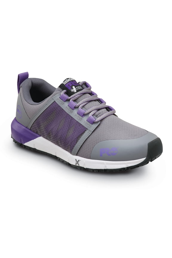 Radius, Women's, Steel Grey/Royal Purple, Soft Toe, EH, MaxTRAX Slip Resistant, Athletic, Work Shoe (8.0 W)