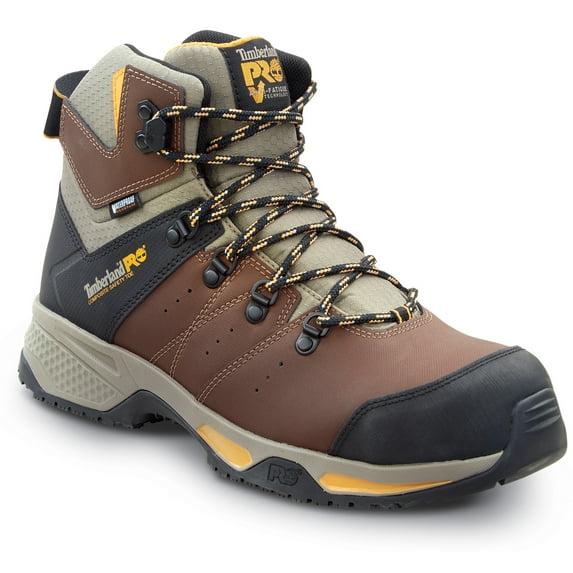 Timberland PRO Switchback, Men's, Brown / Golden Yellow, Comp Toe, EH, WP, MaxTRAX Slip Resistant Work Hiker (13.0 W)
