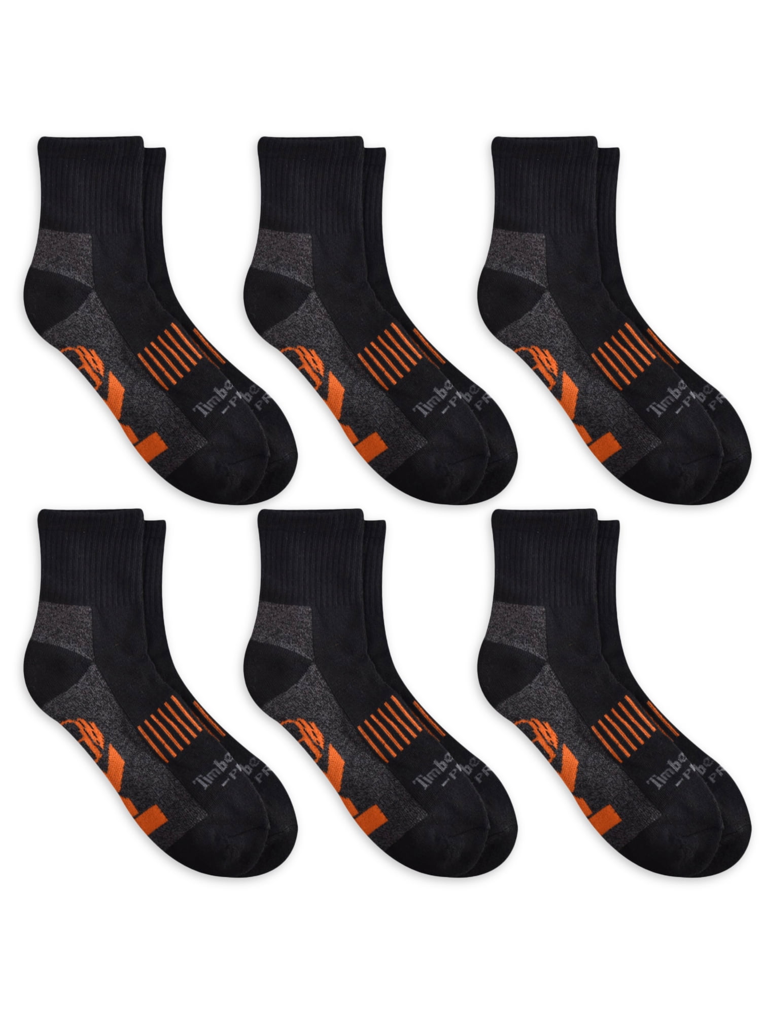 Timberland Pro, adult men's, 6pack solid black quarter socks, size L