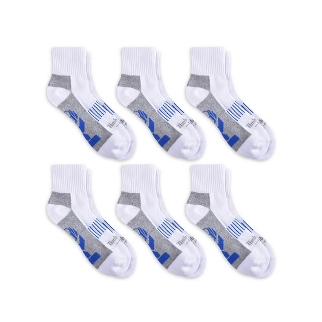 Timberland Pro, adult men's, 6pack solid white quarter socks, size L