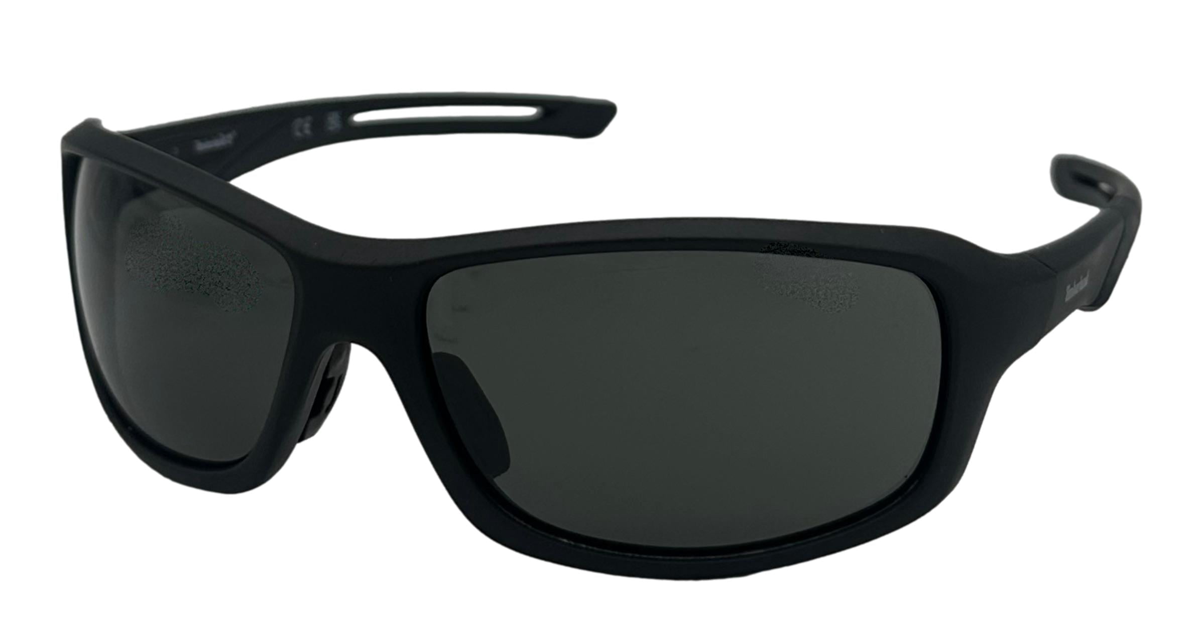 Timberland Matte Black Plastic Men's Wrap Sunglasses, Green