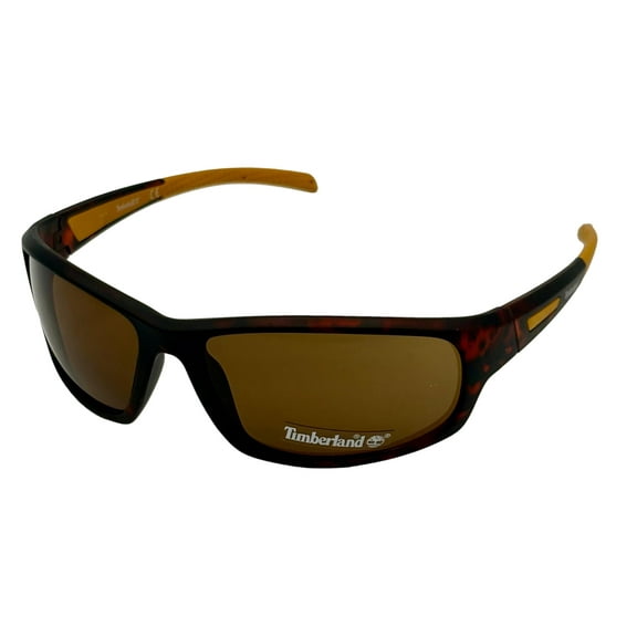 Timberland Matte Dark Brown Plastic Men's Wrap Sunglasses, Brown