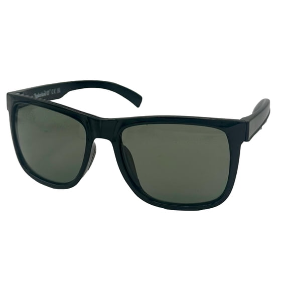 Timberland Sunglass Mens Shiny Black Plastic Wrap, Green Lens TB7269. 1N