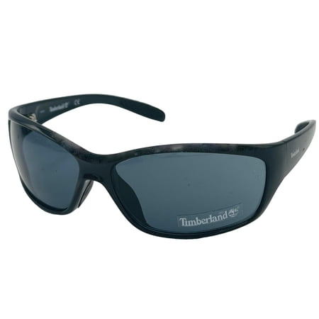 Timberland Sunglass Mens Shiny Black Plastic Wrap, Smoke Lens TB7157. 1A