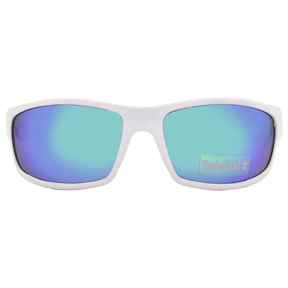 Timberland Plastic Green Mirror Lens Men's Wrap Fashion Sunglasses with Box, White