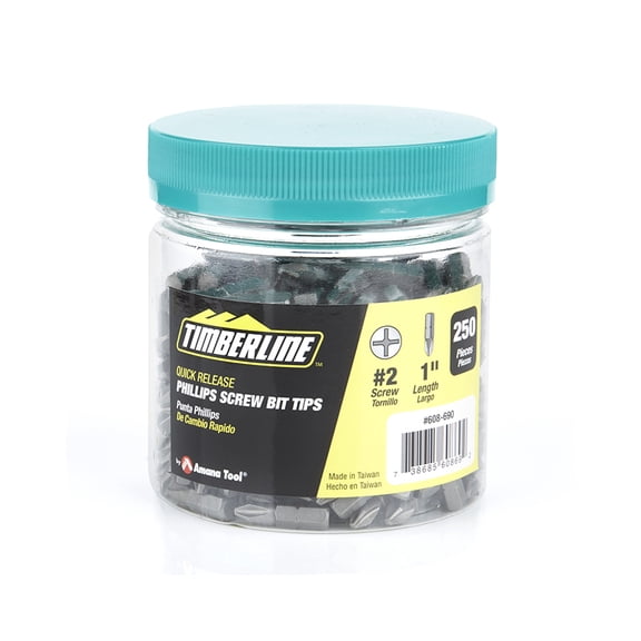 Timberline 608-690 250 Piece Phillips Screw Bit Tips for Screw Size #2 with Quick Release 1/4 SHK x 1 Inch Long