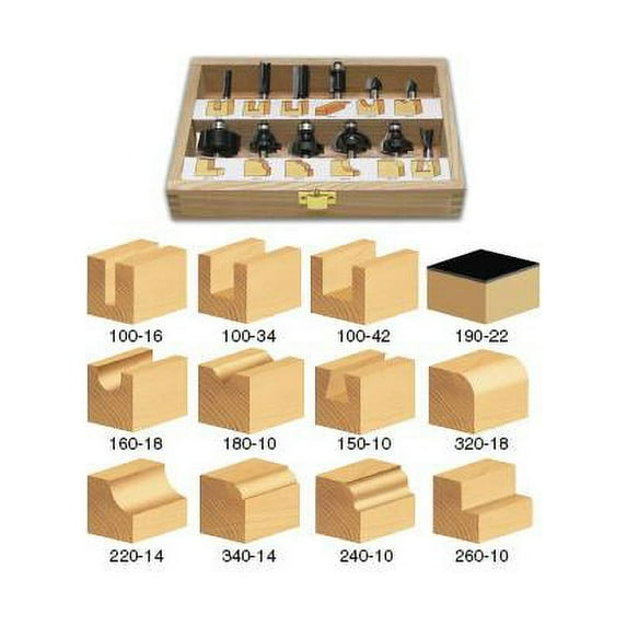 Timberline TRS-120 12-Piece Carbide Tipped Router Bit Set 1/4 Inch Shank