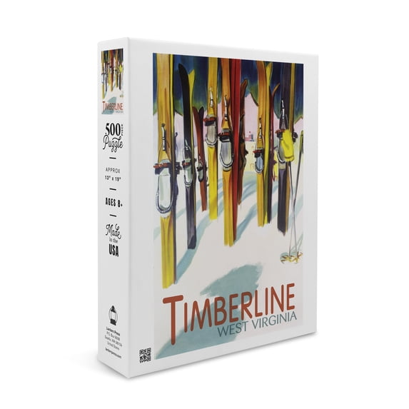 Timberline, West Virginia, Colorful Skis (19x27 inches, Premium 500 Piece Jigsaw Puzzle for Adults and Family, Made in USA)