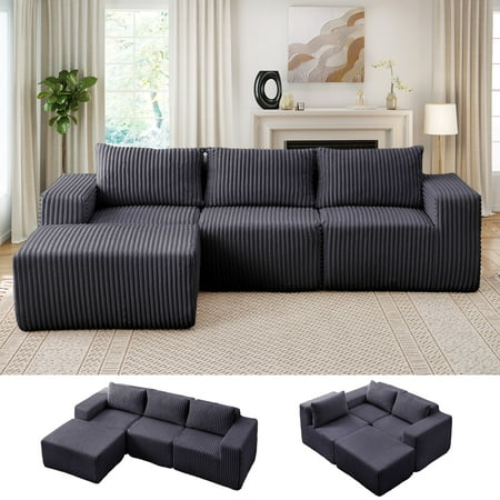 Timbernest 100" Modular Sectional Sofa, 3 Seater L Shaped Cloud Couch with Deep Seat for Living Room, Modern Design, Dark Gray