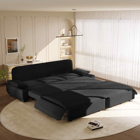 Timbernest 94.5" Pull Out Sofa Bed King Size, 3-in-1 Convertible Sleeper Sofa, Modern Corduroy Couch for Living Room, Black