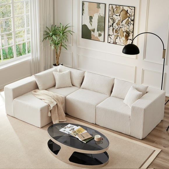 Timbernest 104" Modular Sectional Couch, Modern Boneless Couch for Living Room, L-Shape Convertible Sleeper Sofa, No Assembly Required, Beige