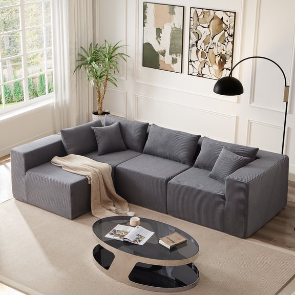 Timbernest 104" Modular Sectional Couch, Modern Boneless Couch for Living Room, L-Shape Convertible Sleeper Sofa, No Assembly Required, Gray