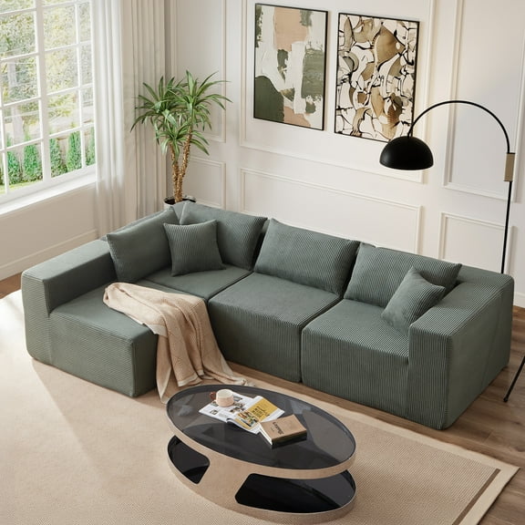 Timbernest 104" Modular Sectional Couch, Modern Boneless Couch for Living Room, L-Shape Convertible Sleeper Sofa, No Assembly Required, Green