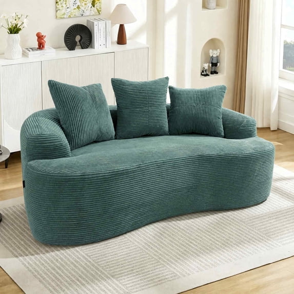 Timbernest 65" Curved Loveseat, Corduroy Boneless Cloud Couch, Small Space Sofa for Living Room, Apartment, Green