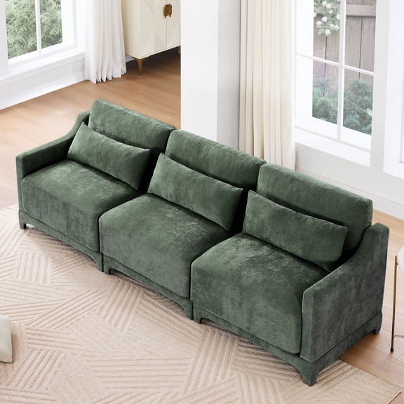 Timbernest 105.9" Cloud Sectional Couches for Living Room, 3 Seater Chenille Couch, Modular Sofa with Lumbar Pillows (Green, 3 Seater)