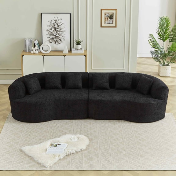 Timbernest 111.5" Curved Sectional Sofa, Oversized Boneless Cloud Couch, Chenille 4-Seater Floor Sofa for Playing Living Room, Black