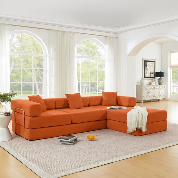 Timbernest 108" Boneless Cloud Couch with Chaise, Convertible Sleeper Sofa Bed for Living Room, Orange