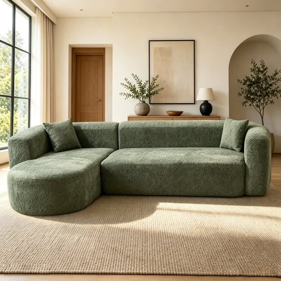 Timbernest 109" Oversized Chenille Couch for Apartment, Sectional Sofa with Thick Armrests, Deep Seat, Green (Left Facing Chaise)