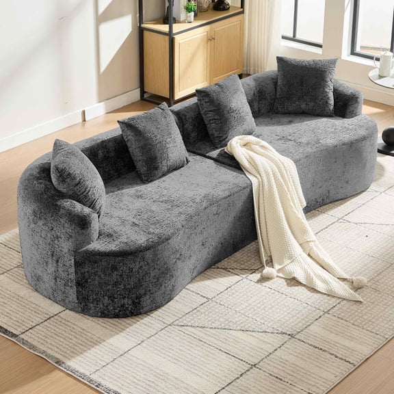 Timbernest 110" Chenille Cloud Couch, Curved Sectional Sofa Boneless Floor Sofa for Living Room, Gray