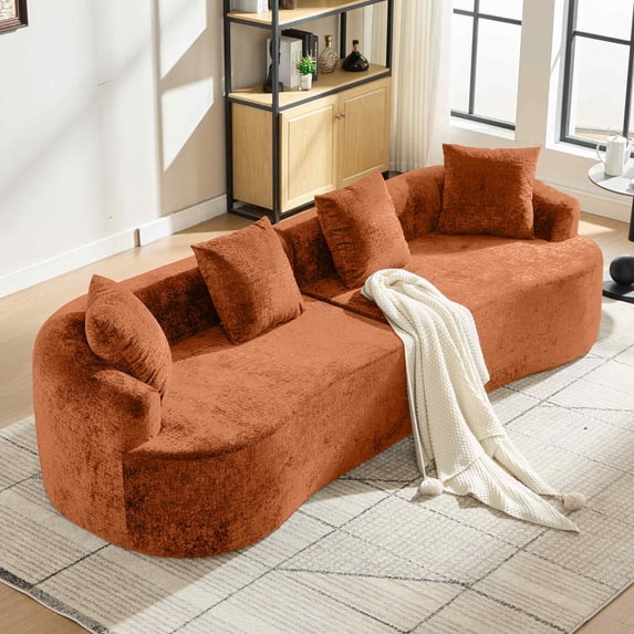 Timbernest 110" Chenille Cloud Couch, Curved Sectional Sofa Boneless Floor Sofa for Living Room, Orange
