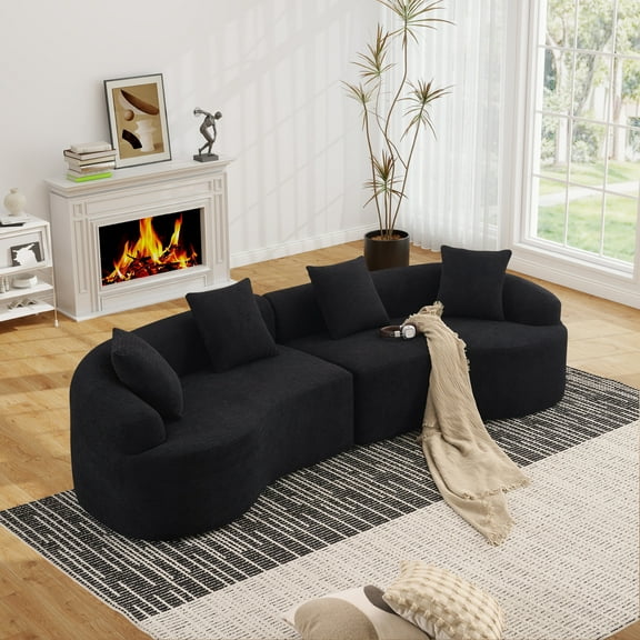 Timbernest 110" Curved Modular Sectional Sofa, 4 Seater Chenille Sleeper Couch for Living Room, Apartment, Black