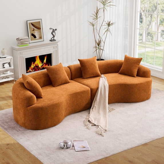 Timbernest 110" Curved Modular Sectional Sofa, 4 Seater Chenille Sleeper Couch for Living Room, Apartment, Orange