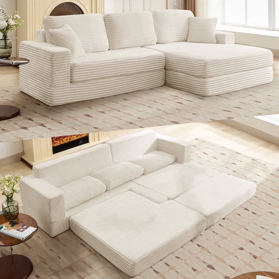 Timbernest 112" Modular Sectional Sofa, 3 in 1 Convertible Sofa Bed, L Shaped Sectional Couches for Living Room, No Assembly Required, Beige