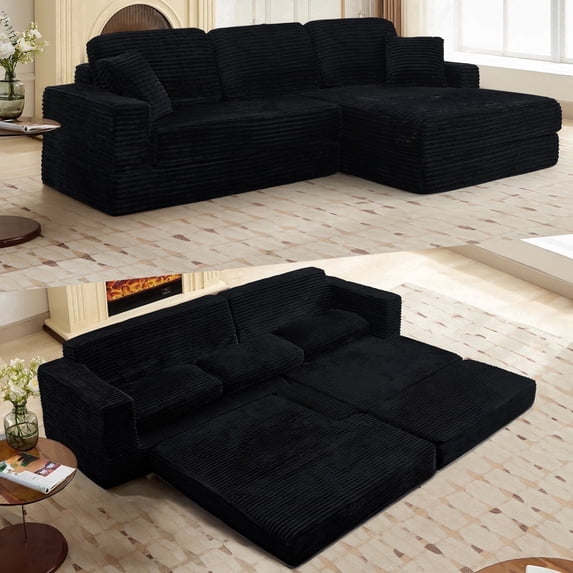 Timbernest 112" Modular Sectional Sofa, 3 in 1 Convertible Sofa Bed, L Shaped Sectional Couches for Living Room, No Assembly Required, Black