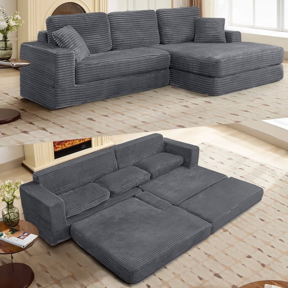 Timbernest 112" Modular Sectional Sofa, 3 in 1 Convertible Sofa Bed, L Shaped Sectional Couches for Living Room, No Assembly Required, Gray