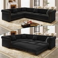 thumbnail image 1 of Timbernest 115.3" Sectional Sleeper Sofa with Pull Out Bed, L Shape Couch for Living Room, Button Tufted and Gold Trim Rolled Arms, Velvet Black, 1 of 13