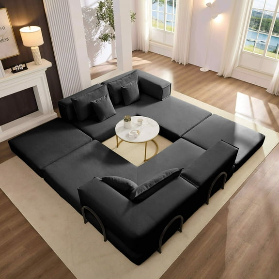 Timbernest 118.2" Cloud Sectional Couches for Living Room, Convertible L-Shape Couch, Oversized Modular Sectional Sofa with 6 Pillows, No Assembly, Black