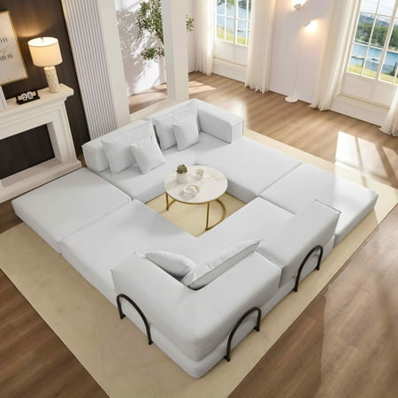 Timbernest 118.2" Cloud Sectional Couches for Living Room, Convertible L-Shape Couch, Oversized Modular Sectional Sofa with 6 Pillows, No Assembly, White