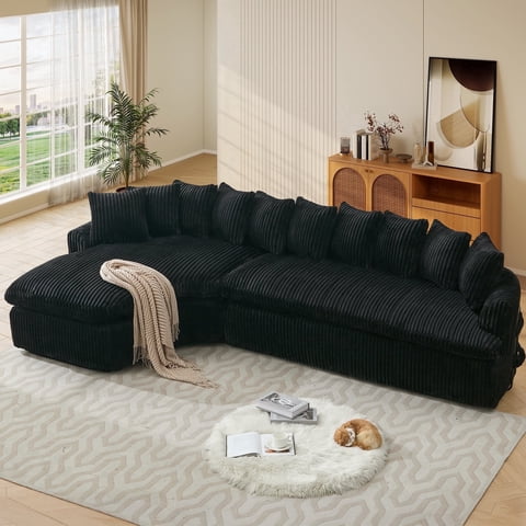 Timbernest 127" Modular Sectional Sofa, L Shaped Cloud Couch for Living Room, 4-Seat, No Assembly Required, Black