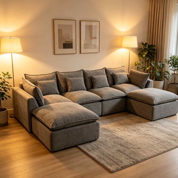 Timbernest 130" Sectional Couch, Boneless Cloud Sofa, No Assembly Required Modular U-shaped Couch for Living Room, 4 Seater, Gray