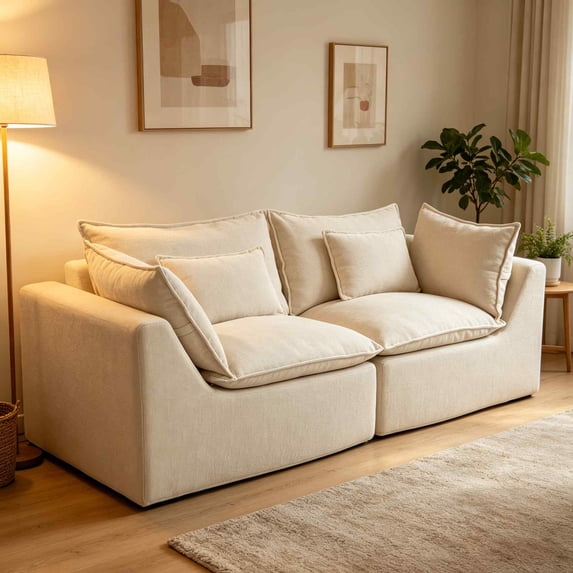 Timbernest 75" Cloud Couch, Oversized Modular Sectional Sofa Boneless Loveseat for Living Room, No Assembly, White