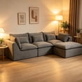 thumbnail image 1 of Timbernest 102" Sectional Couches for Living Room, Boneless L Shaped Cloud Sofa with Ottoman, 3 Seater, Gray, 1 of 9
