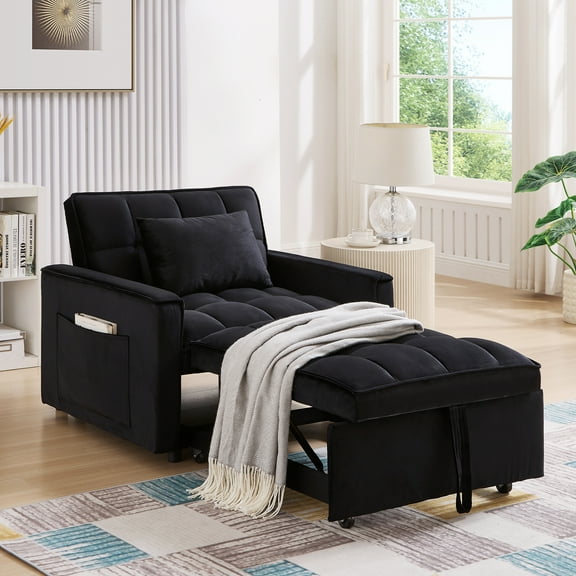 Timbernest 3-in-1 Convertible Sleeper Sofa Chair Bed, Indoor Lounge Chair for Living Room, Black Velvet