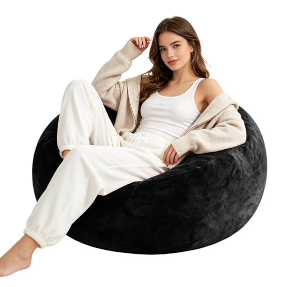 Timbernest 4FT Bean Bag Chair, Lazy Sofa, Gifts for Teens and Adults, Flannel Black