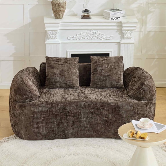 Timbernest 66" Chenille Curved Sofa, Boneless 2 Seater Cloud Sofa for Small Spaces, Brown
