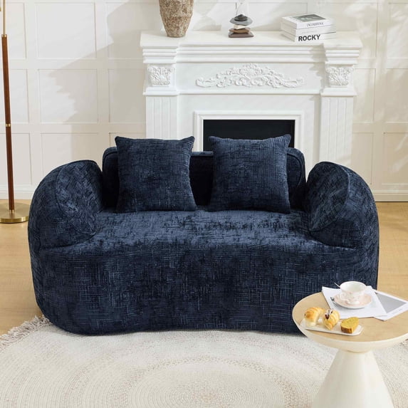 Timbernest 66" Chenille Curved Sofa, Boneless 2 Seater Cloud Sofa for Small Spaces, Dark Blue