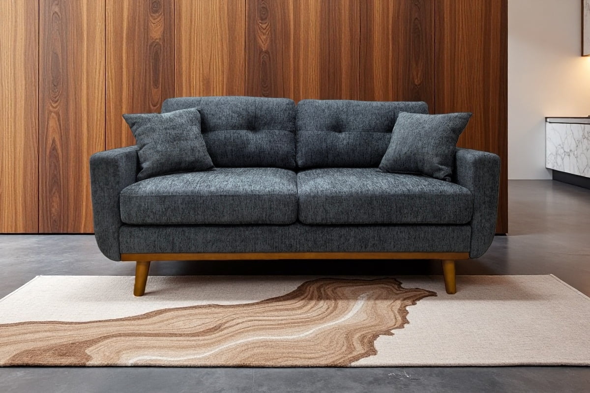 Timbernest 67.7" Loveseat Sofa, Mid-Century Loveseat Couch with Wooden Legs, Blue Gray Tufted Upholstery