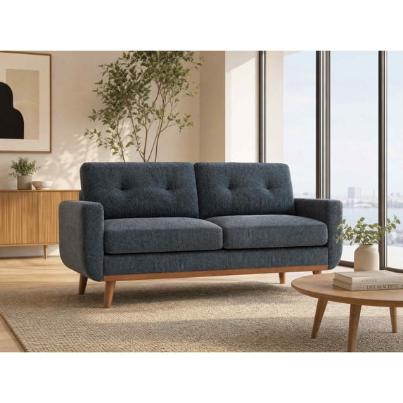 Timbernest 67.7" Loveseat Sofa, Mid-Century Loveseat Couch with Wooden Legs, Blue Gray Tufted Upholstery