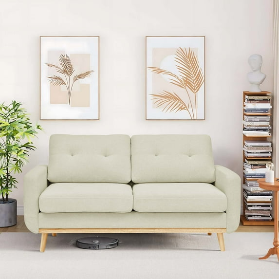 Timbernest 67.7" Loveseat Sofa, Mid-Century Loveseat Couch with Wooden Legs, Cream Tufted Upholstery