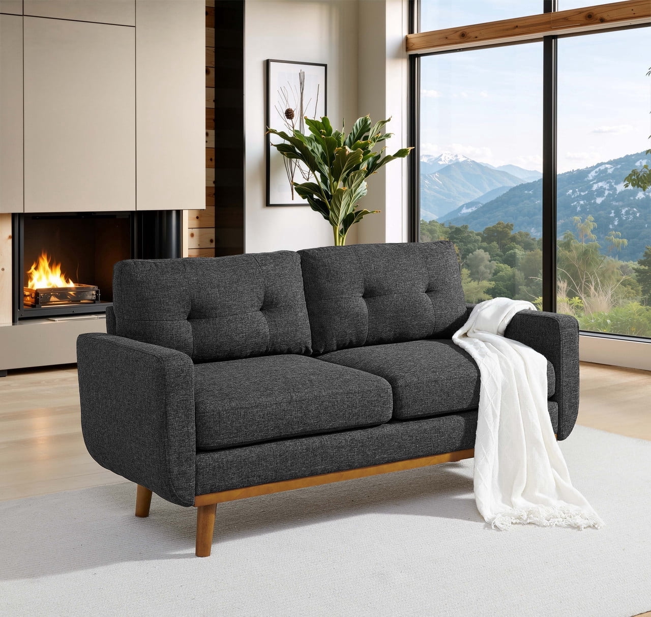 Timbernest 67.7" Loveseat, Mid-Century Loveseat Sofa Couch with Wooden Legs, Dark Gray Tufted Upholstery
