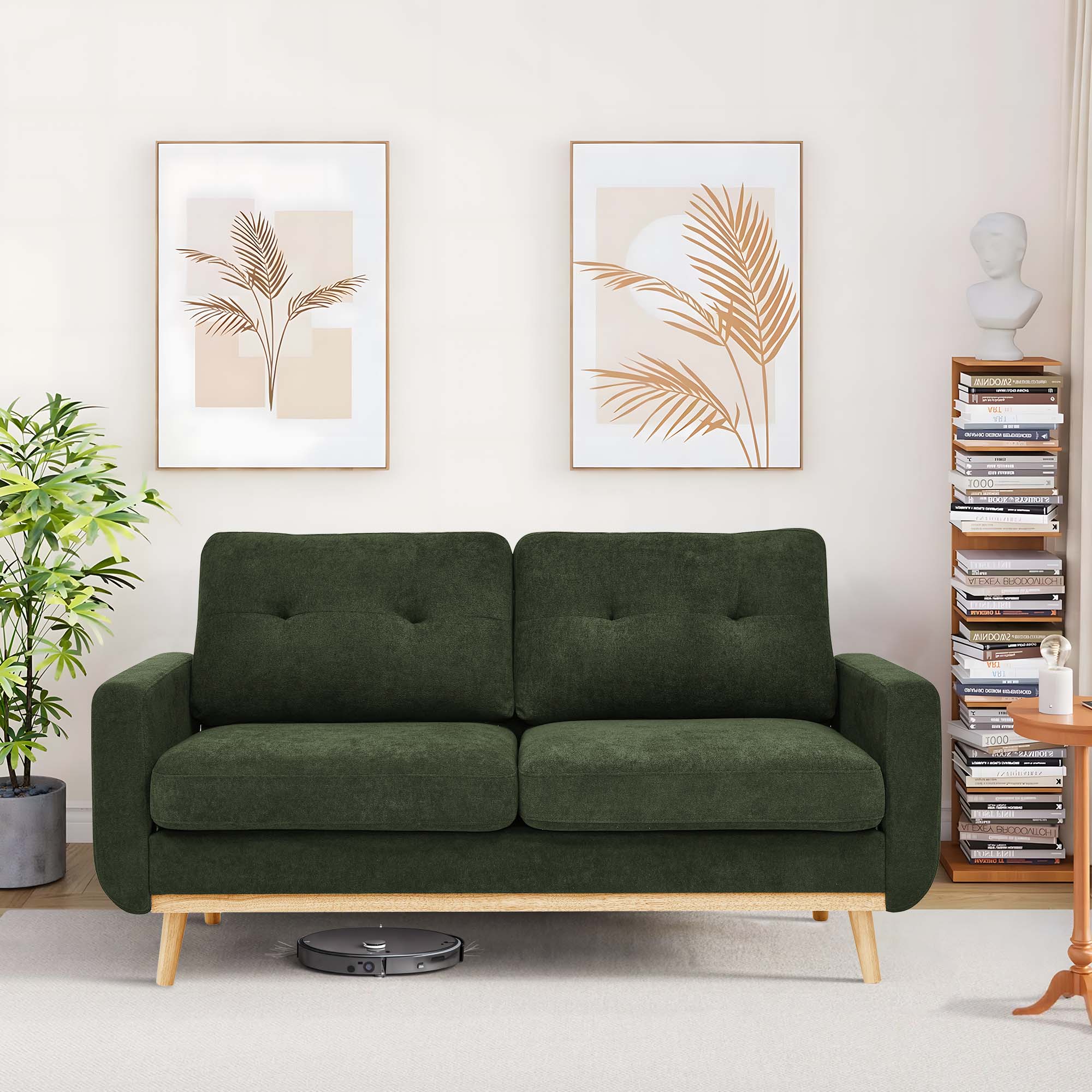 Timbernest 67.7" Loveseat Sofa, Mid-Century Loveseat Couch with Wooden Legs, Green Tufted Upholstery