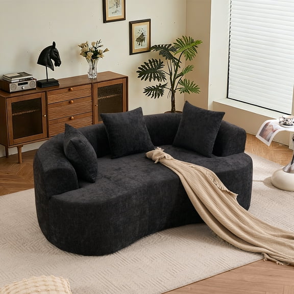 Timbernest 67" Boneless Cloud Sofa, Curved Sofa With Deep Seat, Modern Chenille Modular Sofa for Small Space, Black