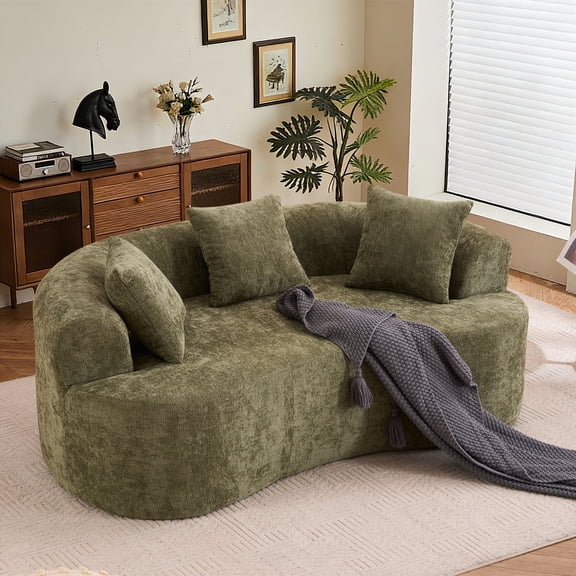 Timbernest 67" Boneless Cloud Sofa, Curved Sofa With Deep Seat, Modern Chenille Modular Sofa for Small Space, Green