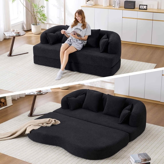 Timbernest 70" Boneless Couch, Convertible Sofa Bed, Fold Out Sleeper Loveseat, Black