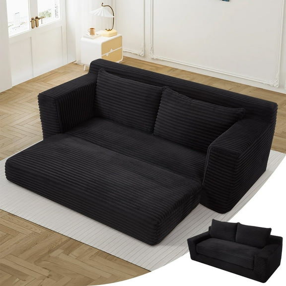 Timbernest 70" Convertible Sofa Bed, 2 in 1 Loveseat Sleeper Sofa Bed, Floor 2-Seater Comfy Memory Foam Couch, No Assembly Required, Black