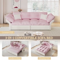 Timbernest 74.8" Queen Pull Out Sofa Bed, 3-in-1 Convertible Sleeper Tufted Sofa with 2 Soft Pillows, Multi-Functional Velvet Loveseat Bed, Pink Beige